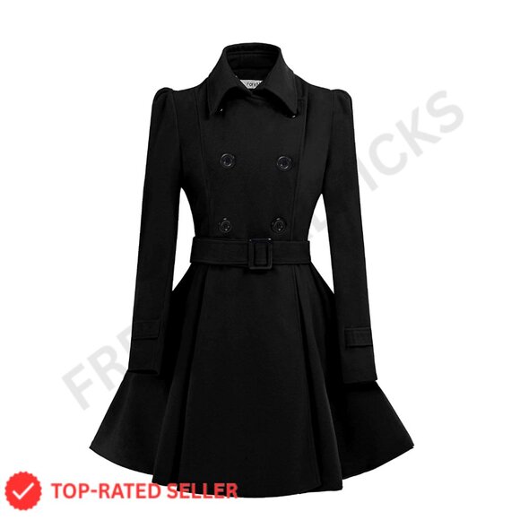Double Breasted Wool Pea Coat with Belt Classic Elegant Chic Oversized Fit